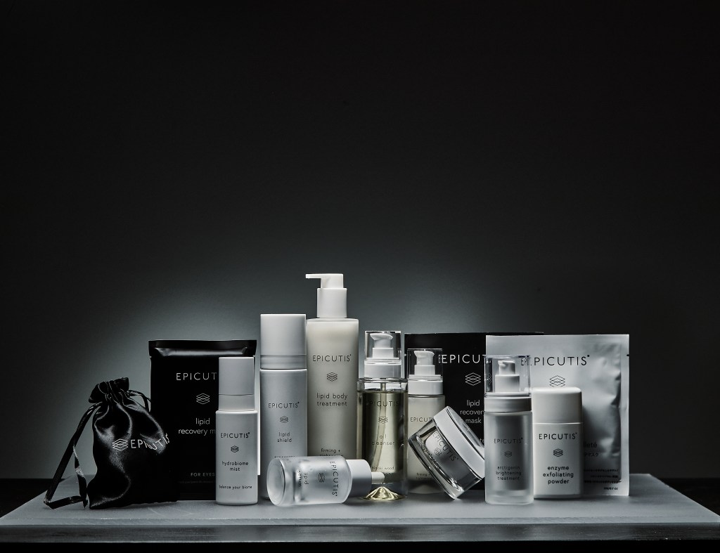 Epicutis professional skincare product lineup available at MerLeaux Aesthetics and Wellness — Oil Cleanser, Lipid Serum, and Hyvia Crème